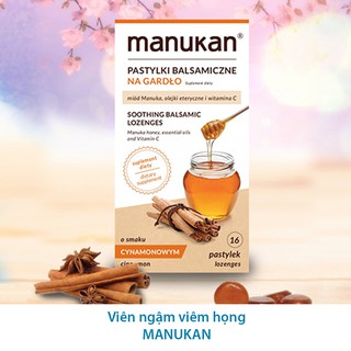 Viên ngậm viêm họng từ quế mật ong hoa Manuka (Manukan Cinnamon- Ba Lan)