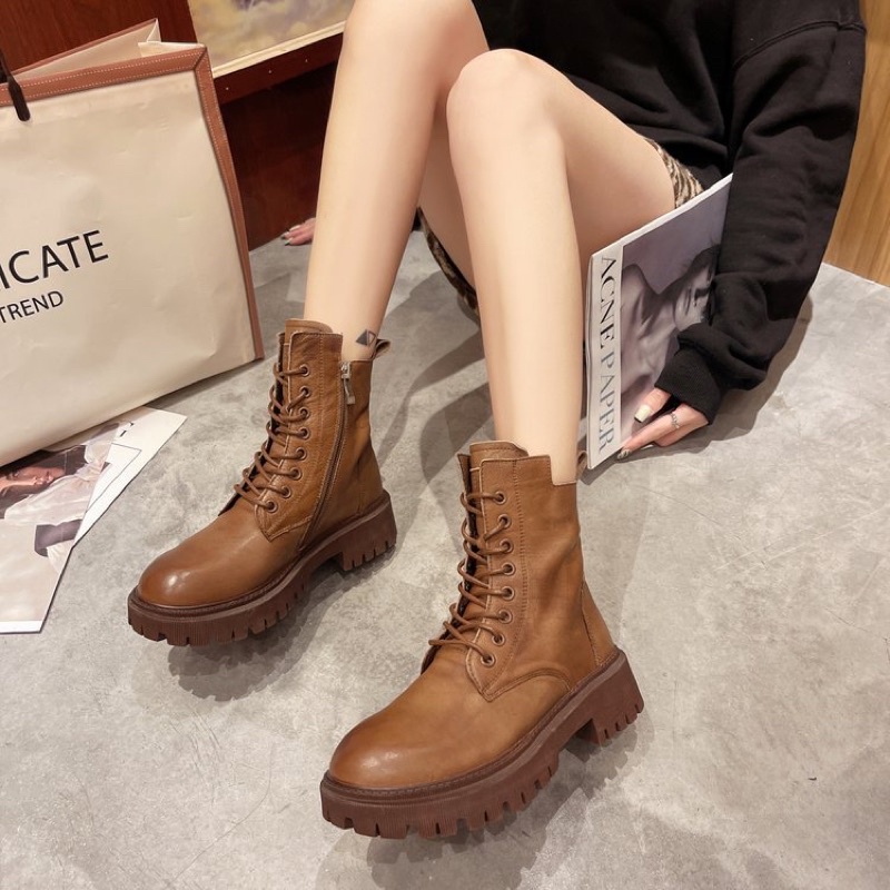 Boots cao cổ da , giày bốt nữ cao cổ độn đế khoàng 5cm chất da dày dặn hàng QCCC