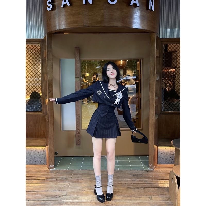 Đầm Nữ Cổ Thủy Thủ Lưng Cao Thời Trang Anh Quốc