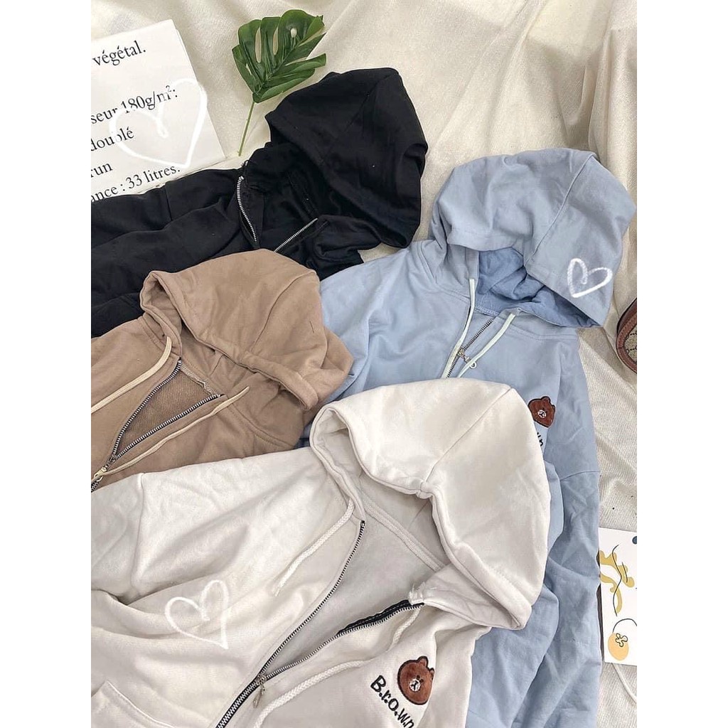 Áo Khoác Hoodie Khóa Kéo Gấu Brown  Nana's House - FREESHIP  Áo khoác zipper dài tay bồng, họa tiết dễ thương