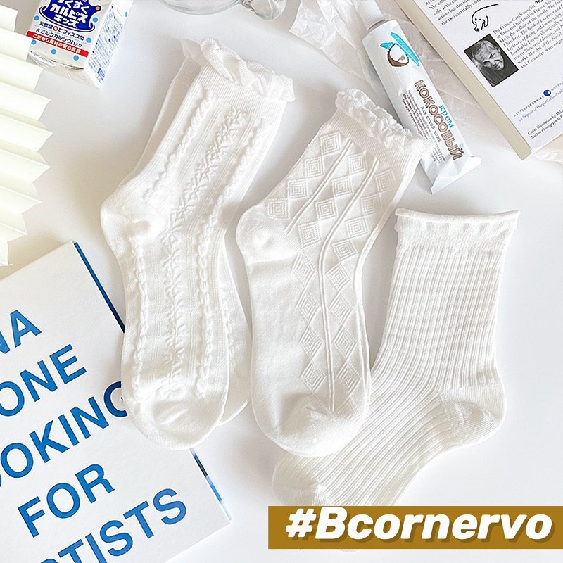 Vớ Trắng Trơn Cổ Cao