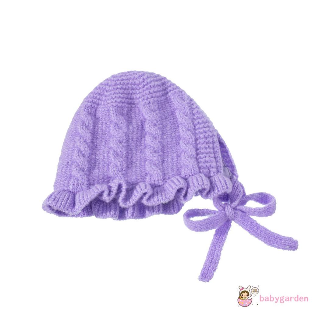 Mũ dệt kim màu trơn mềm mại giữ ấm mùa đông cho bé gái