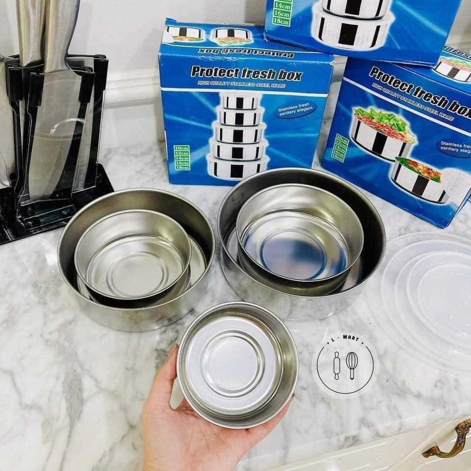 Bộ thố lạnh inox 5 món , Bộ 5 hộp đựng thực phẩm inox có nắp đậy cao cấp