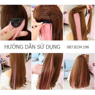 Tóc giả highlight PINKY kẹp tóc dài nhiều màu cá tính