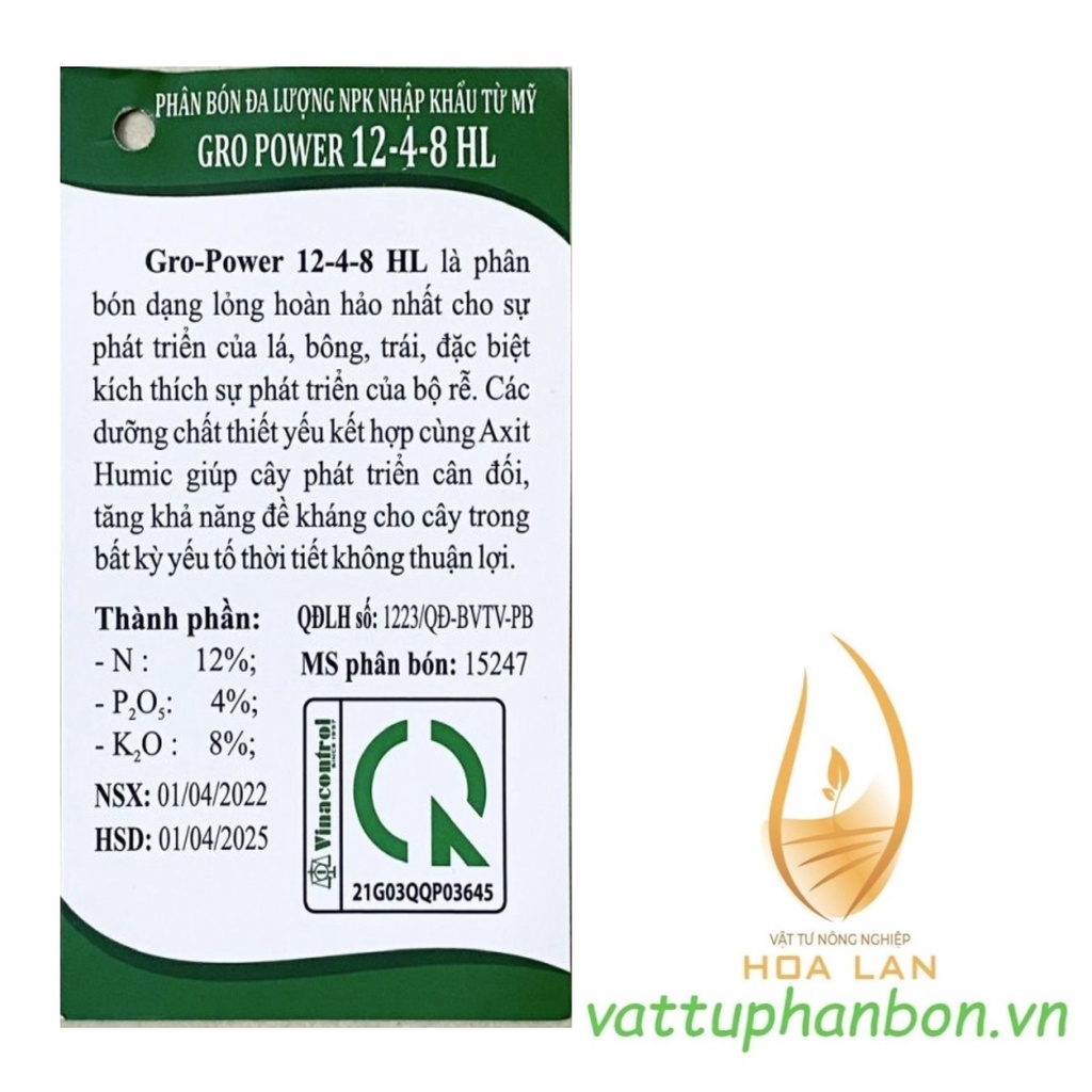 GRO-POWER 12-4-8 Phân Bón  Đa Lượng NPK Nhập Khẩu từ Mỹ - #210A# 240ml