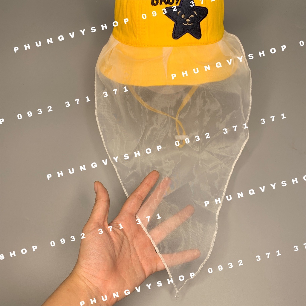 I VĐ 48cm/ Dưới 15 tháng I Mũ cho bé có khăn voan cản gió che bụi cho bé sơ sinh-BO NHÍ VON HELLO BABY SAO ĐEN-nón trẻ