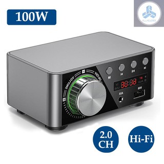 Bộ khuếch đại kỹ thuật số HIFI BT5.0 Bộ khuếch đại âm thanh nổi mini 100W Bộ thu âm thanh công suất âm thanh kép Bộ khuếch đại âm thanh nổi USB AUX cho rạp hát gia đình Bộ phát thẻ USB TF Sliver