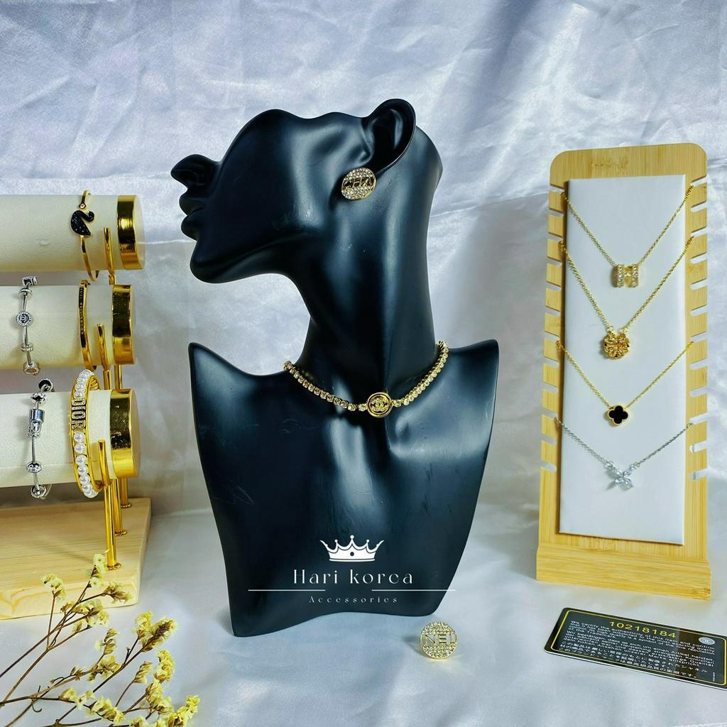Sét trang sức CN dính đá, Dây chuyền &amp; bông tai hãng, phụ kiện trang sức nữ Hari korea accessories