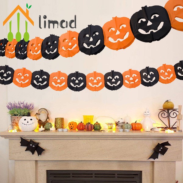 limad Halloween Paper Bunting Banner Pumpkin Bat Spider Ghost Home Party DIY Decoration