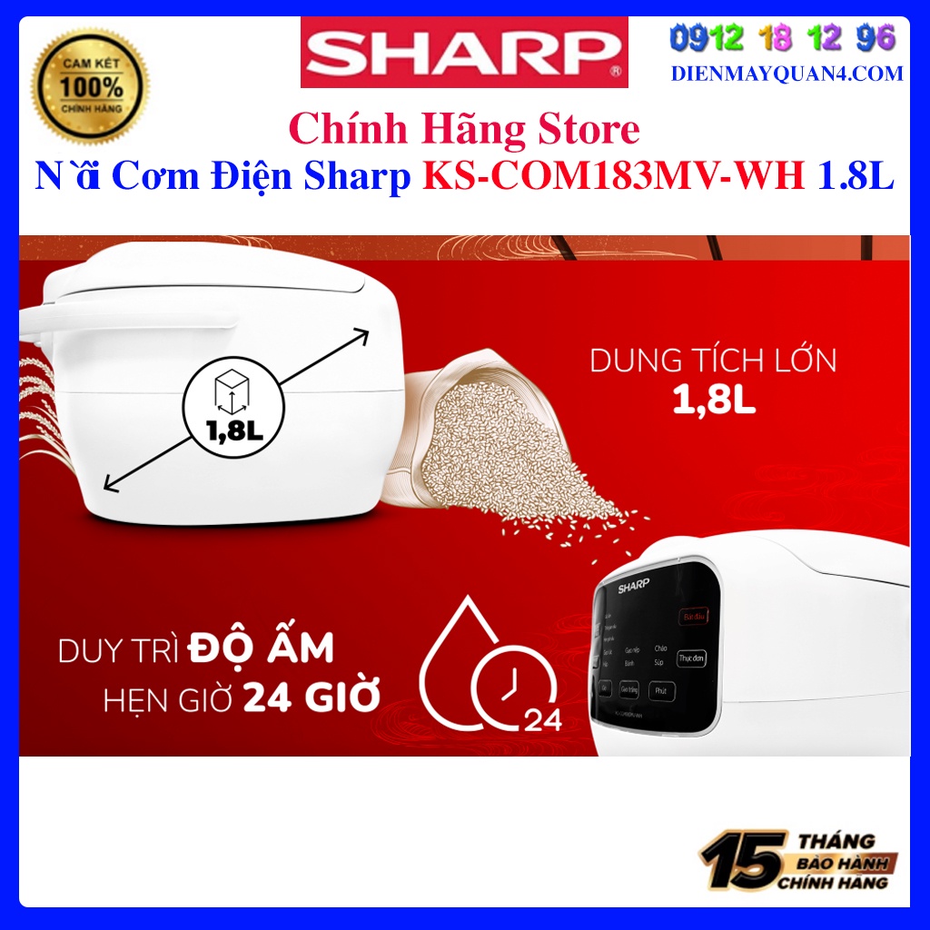 [Sharp COM183MV] Nồi Cơm Điện Tử Sharp KS-COM183MV-WH 1.8L