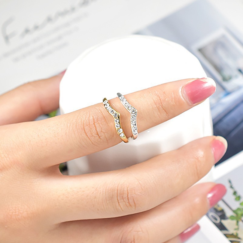 Nhẫn Đính Hôn Kim Cương Hình Chữ V Thời Trang Cho Nữ Phong Cách Hàn Quốc