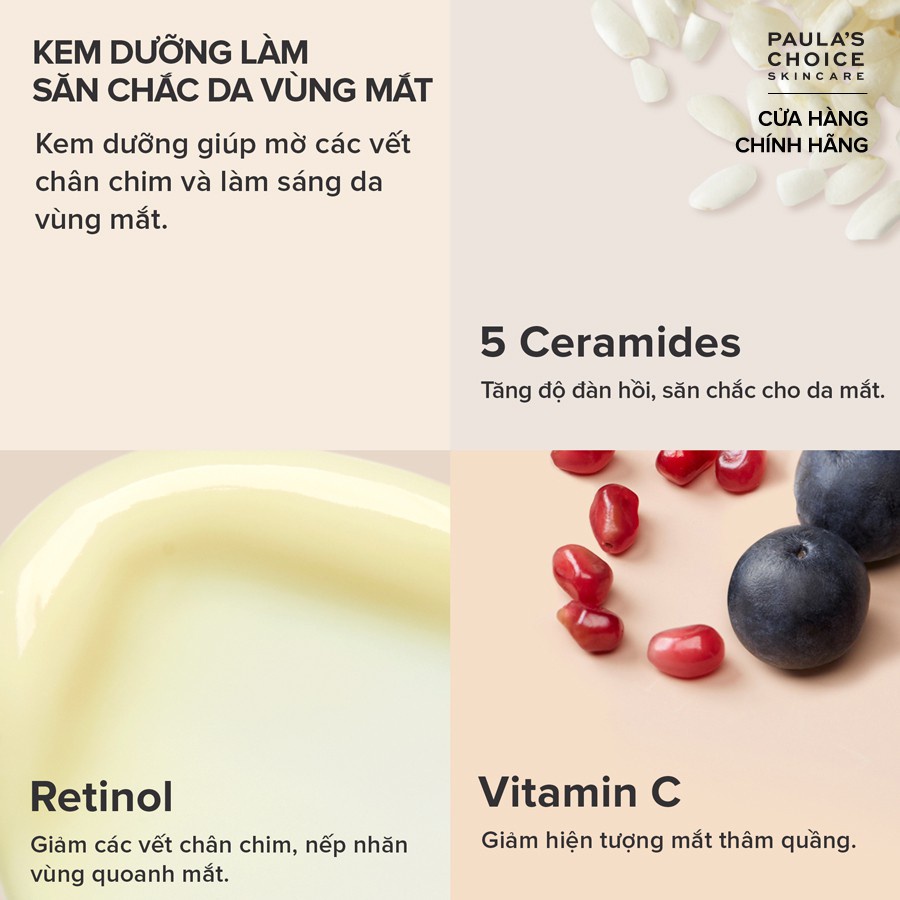 Kem Dưỡng Ẩm, Làm Mờ Vết Nhăn Vùng Da Mắt Paula's Choice Creamide - Enriched Friming Eye Cream 15ml