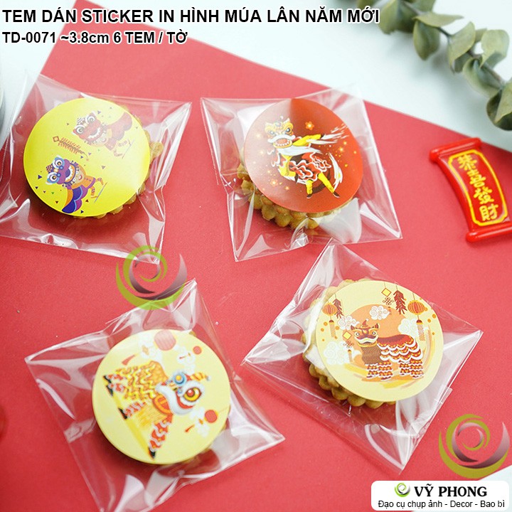 TEM DÁN STICKER NHÃN DÁN IN HÌNH MÚA LÂN TẾT TRANG TRÍ NIÊM PHONG BAO BÌ HỘP BÁNH KẸO QUÀ TẶNG TD-0071