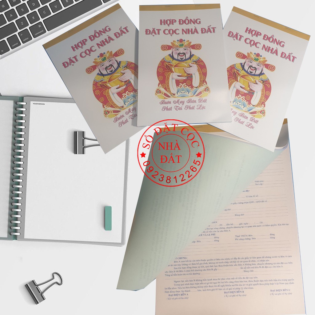 Sổ đặt cọc nhà đất Thần Tài loại 2 liên - Mẫu hợp đồng đặt cọc nhà đất