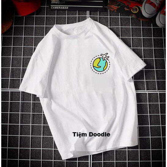 Áo Thun Nam Nữ Tay Lỡ Unisex Phông Trơn Oversize Form Rộng Basic Tee Hình quả địa cầu logo