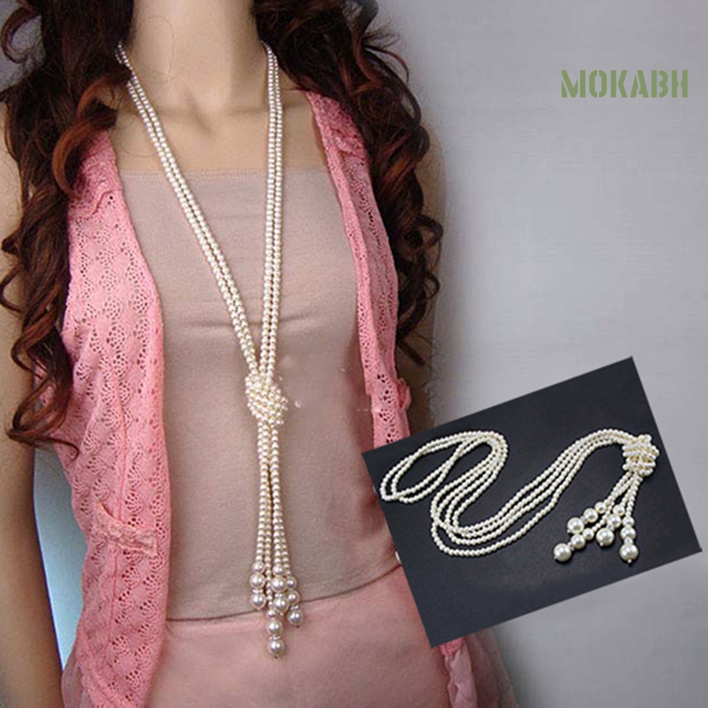 Vòng cổ Mặt Ngọc Trai Nhân Tạo Phối Tua Rua Thời Trang