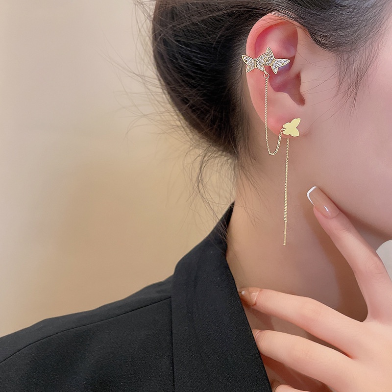 Ins Khuyên Tai Kẹp Vành Tai Hình Bướm Khảm Đá zircon Chất Lượng Cao Cho Nữ