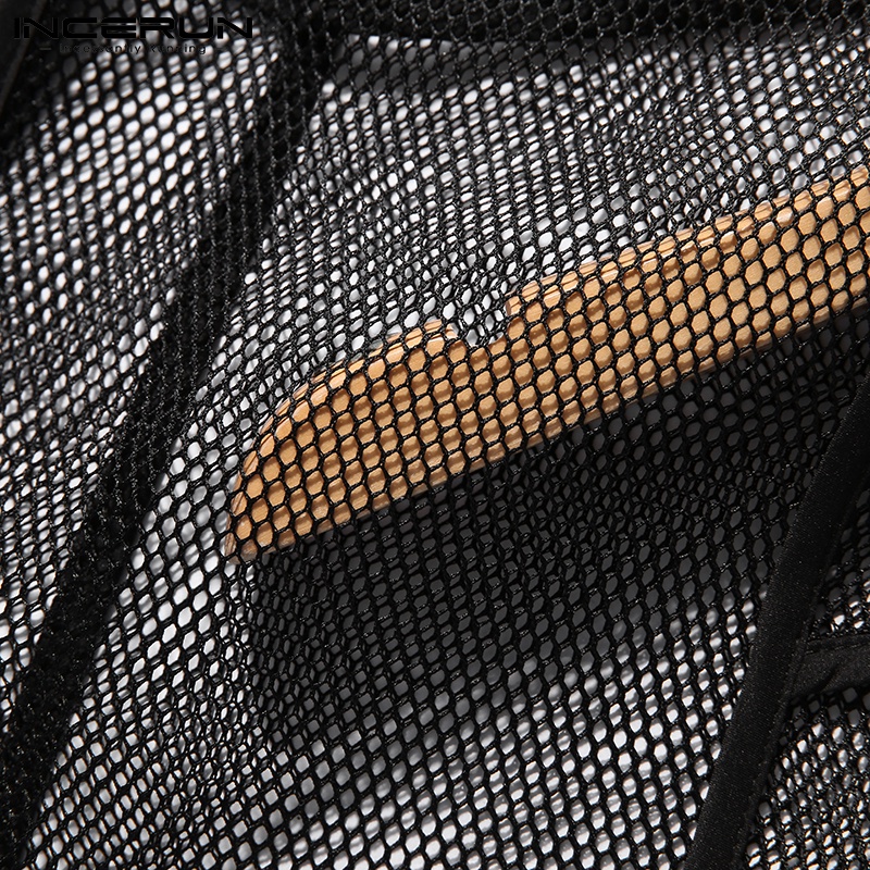 Áo khoác ghi lê INCERUN dạng lưới không tay khoét lỗ có khóa kéo thời trang dành cho nam