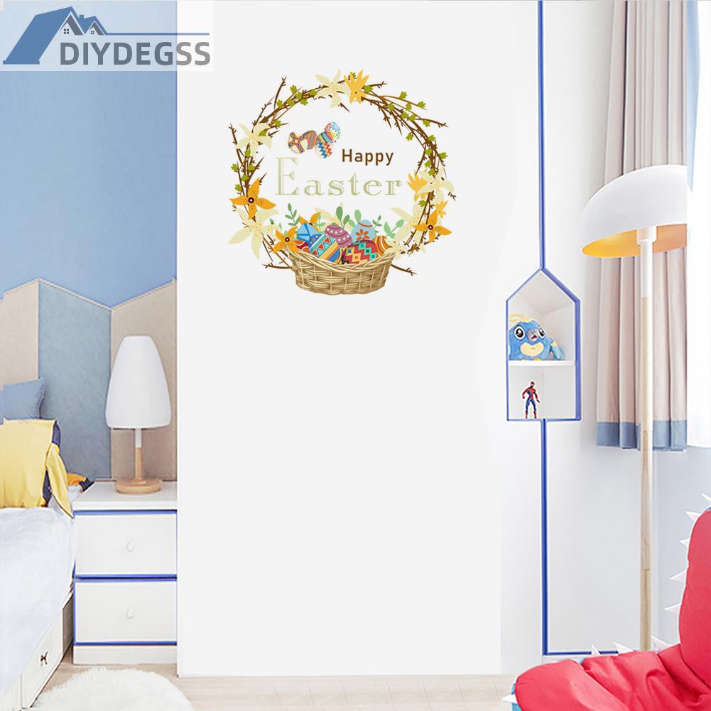 Diydegss2 Easter Wreath Egg Wall Sticker Cartoon Self Adhesive Glass Sticker Decal