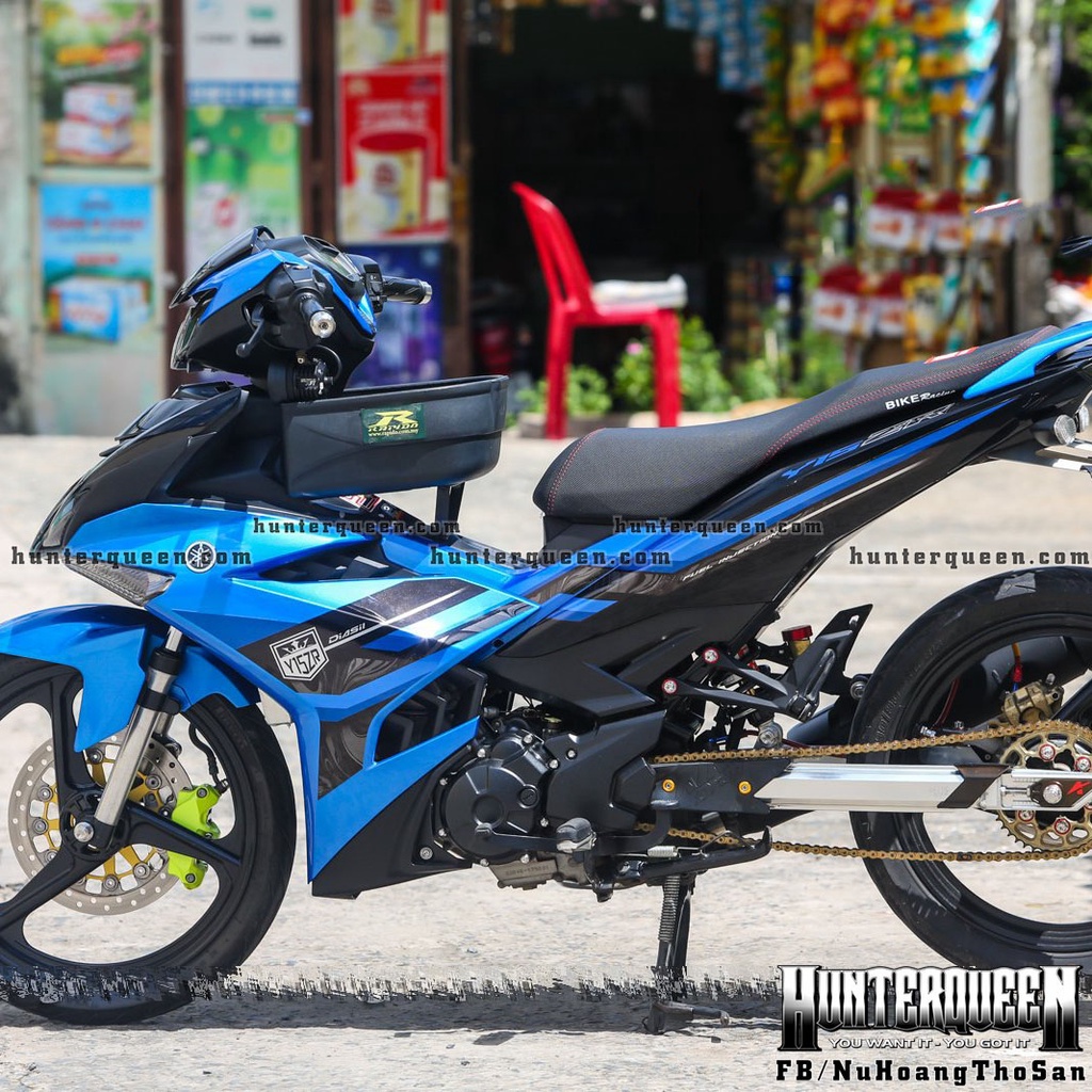 Tem rời in UV cao cấp, Dán xe Exciter 150 đời 2016 - 2019 màu đen xanh. Mẫu decal Y15ZR hoa văn chìm ẩn