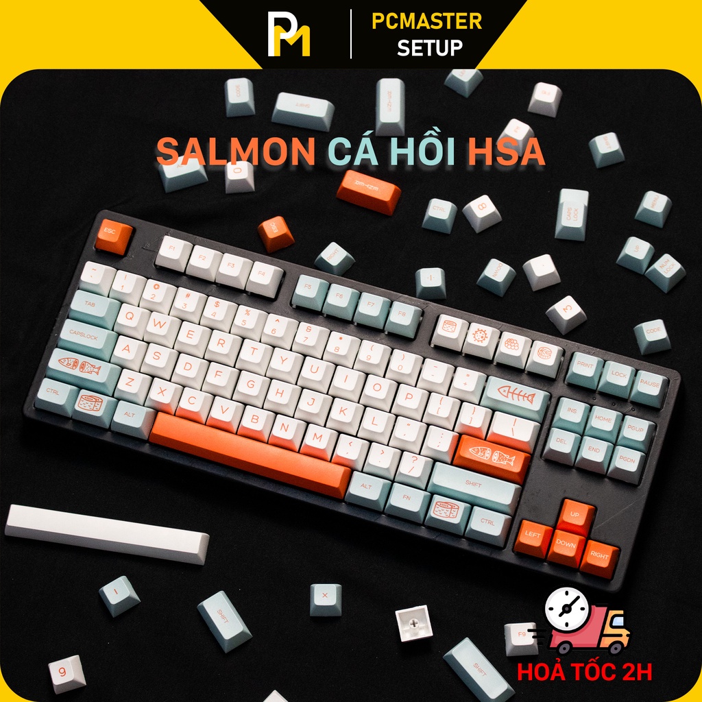 Keycap pbt Salmon cá hồi HSA profile nút cho bàn phím cơ pcmaster