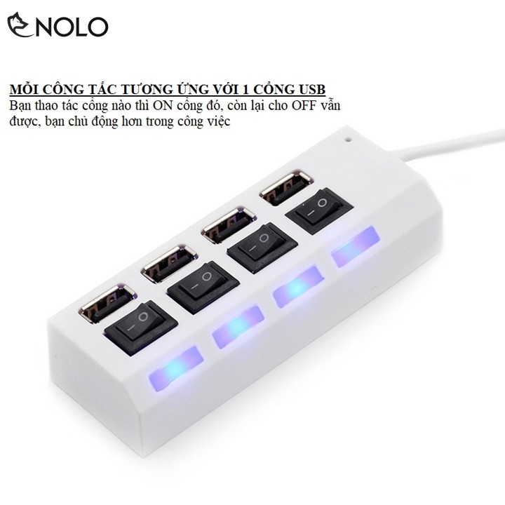 Hub Chia Cổng USB Chuẩn 2.0 Gồm 4 Port HB4 Có Công Tắc ON OFF Hỗ Trợ Win 10