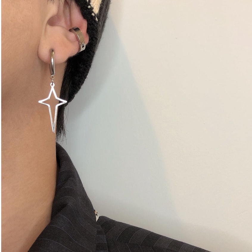 Khuyên Tai Tròn Hình Ngôi Sao Chữ Thập Unisex Gre Earing Màu Bạc Đẹp Cá Tính Chất - Khuyên Tai Thời Trang Loki Titan