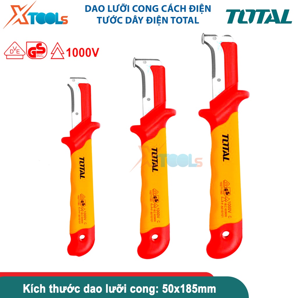 Dao tước dây điện lưỡi cong cách điện 1000V TOTAL THIDCK1851, kích thước: 50x185mm [CHÍNH HÃNG][XTOOLS]