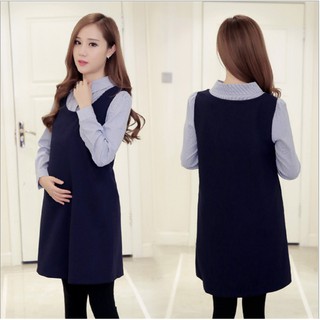 Đầm bầu công sở xanh than dài tay