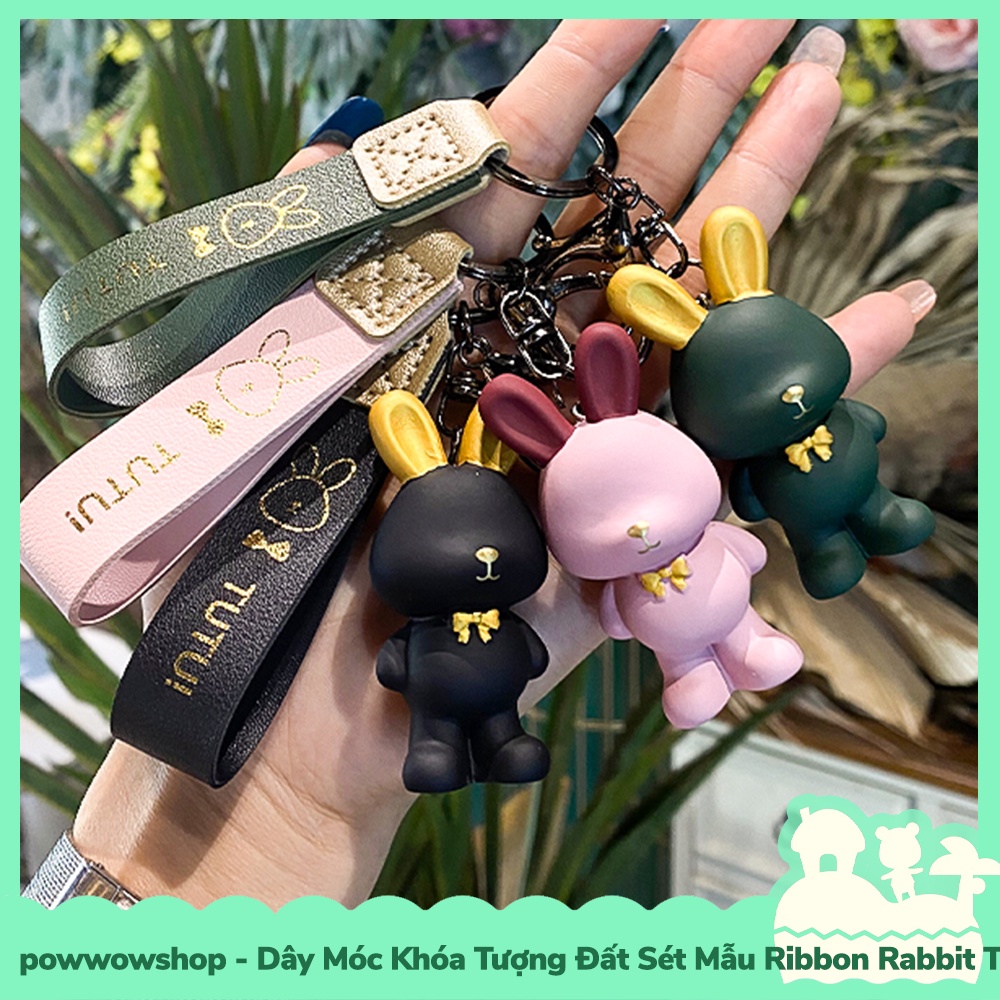 [Sẵn VN - Hỏa Tốc] Dây Móc Khóa Tượng Đất Sét Mẫu Ribbon Rabbit Thỏ Đeo Nơ