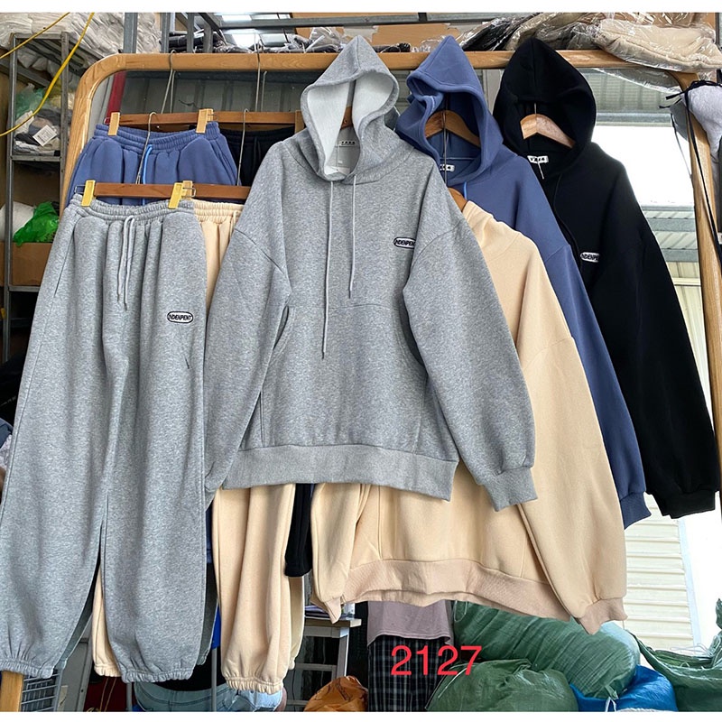 Sét Sweater Áo Có Mũ Kèm Quần Bo Gấu Nỉ Bông Dày Dặn M2127