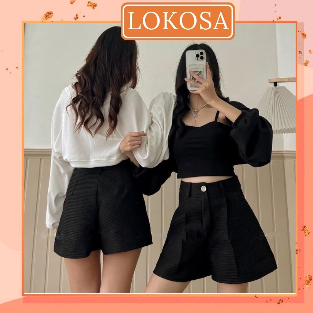 Quần Ống Rộng Nữ LOKOSA Thiết Kế Lưng Cao Phong Cách Hàn Quốc Có Rút Mặc Ở Nhà Thể Thao Năng Động QD008