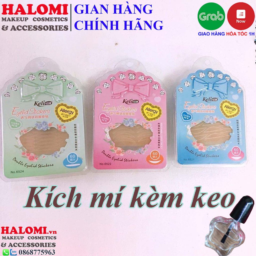 Kích mí lưới kèm keo và dụng cụ chính hãng HALOMI gồm 3 kích cỡ chuyên dùng cho makeup