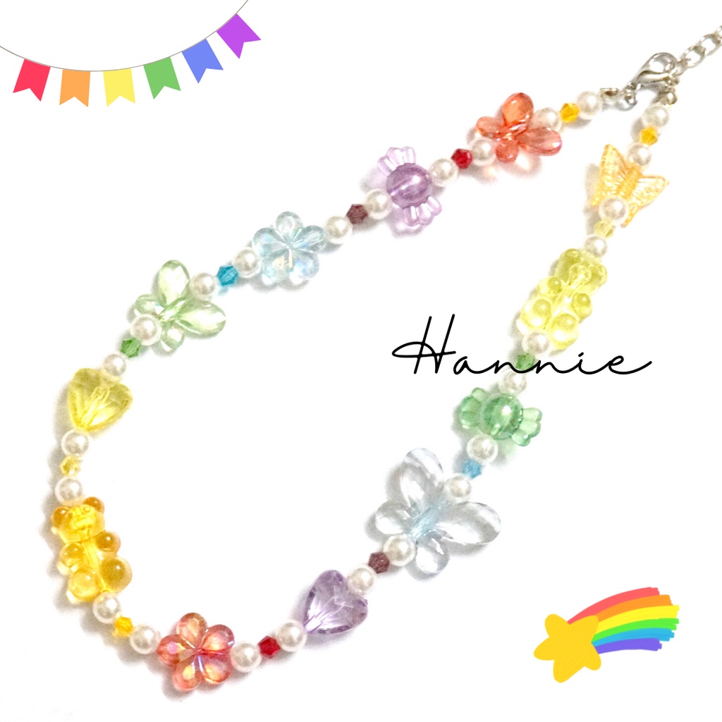 Set hạt trai mix charm cầu vồng rainbow - Combo vòng cổ vòng tay handmade dành cho nữ