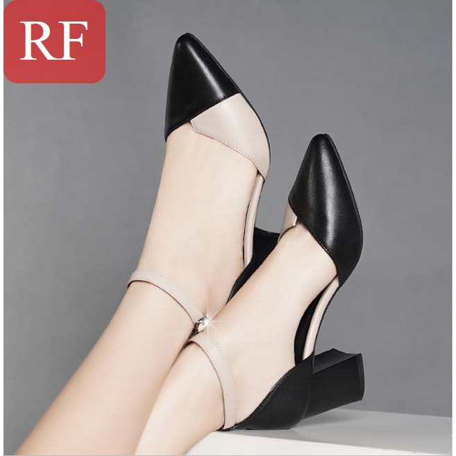 [Mã FASHIONRNK giảm 10K đơn 50K] Giày cao gót 7 phân bít mũi nối 2 màu RS