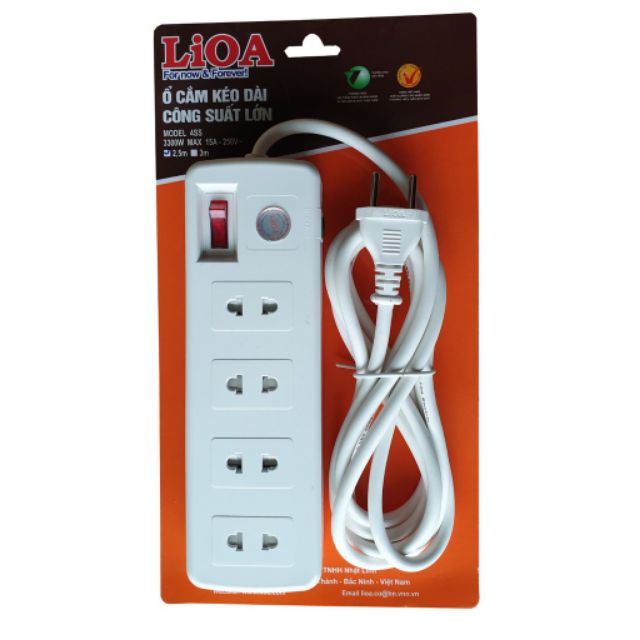 Ổ cắm điện LiOA® 4SS2.5-2 3300W / có nắp che chống giật và CB bảo vệ quá tải