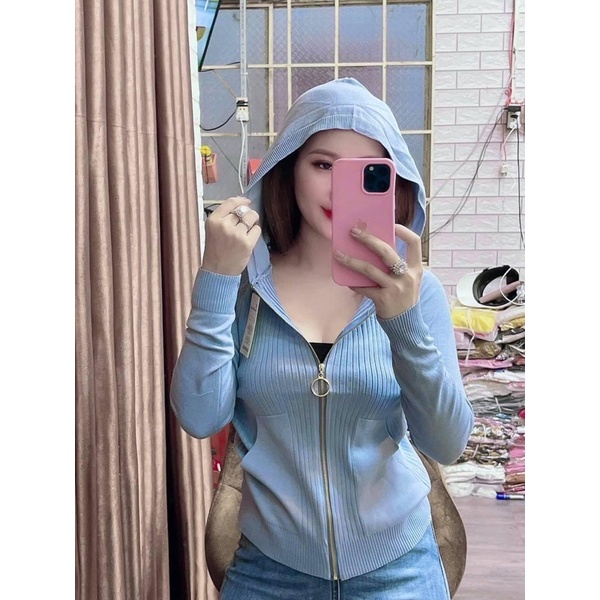Áo khoác len dây kéo có nón hàng mới về