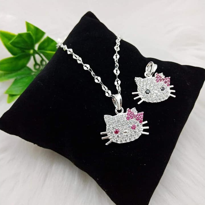 Dây chuyền bạc mèo kit tty dễ thương bé gái,Vòng cổ bạc thật cho bé dây to dầy dặn,Vàng bạc an chi