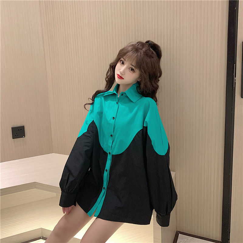 Áo sơ mi tay dài phối màu thời trang dành cho nữ 2021