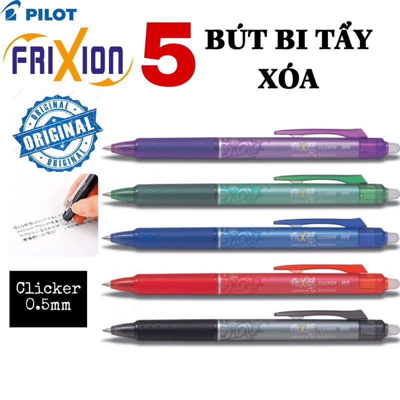 COMBO 5 CÂY BÚT BI TẨY XÓA ĐƯỢC PILOT FRIXION CLICKER (mẫu Quốc Tế)