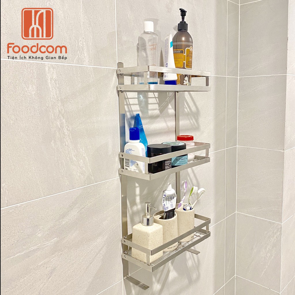 Kệ dán tường phòng tắm đa năng Foodcom - Made in Việt Nam - Loại 3 tầng