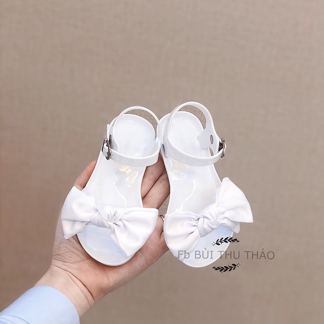 Sandal nhựa nơ vải bé gái sz 18
