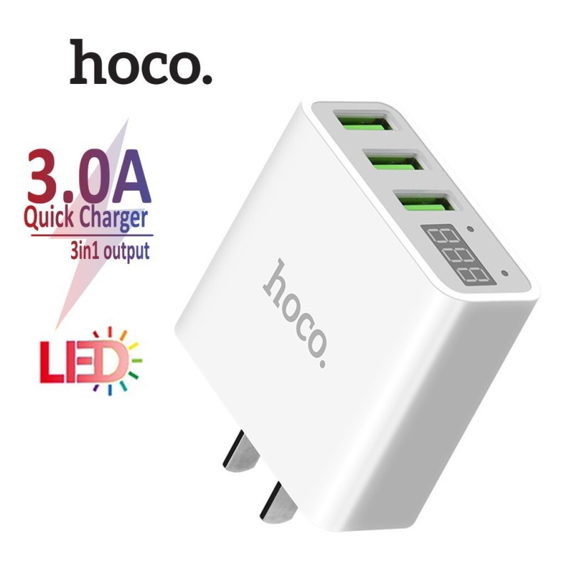 ⚡NowShip⚡ Cốc Sạc 3 cổng USB Hoco C15 / HK1 có màn LED hiển thị đo dòng Chính Hãng Ổn định dòng cho Iphone iPad Android