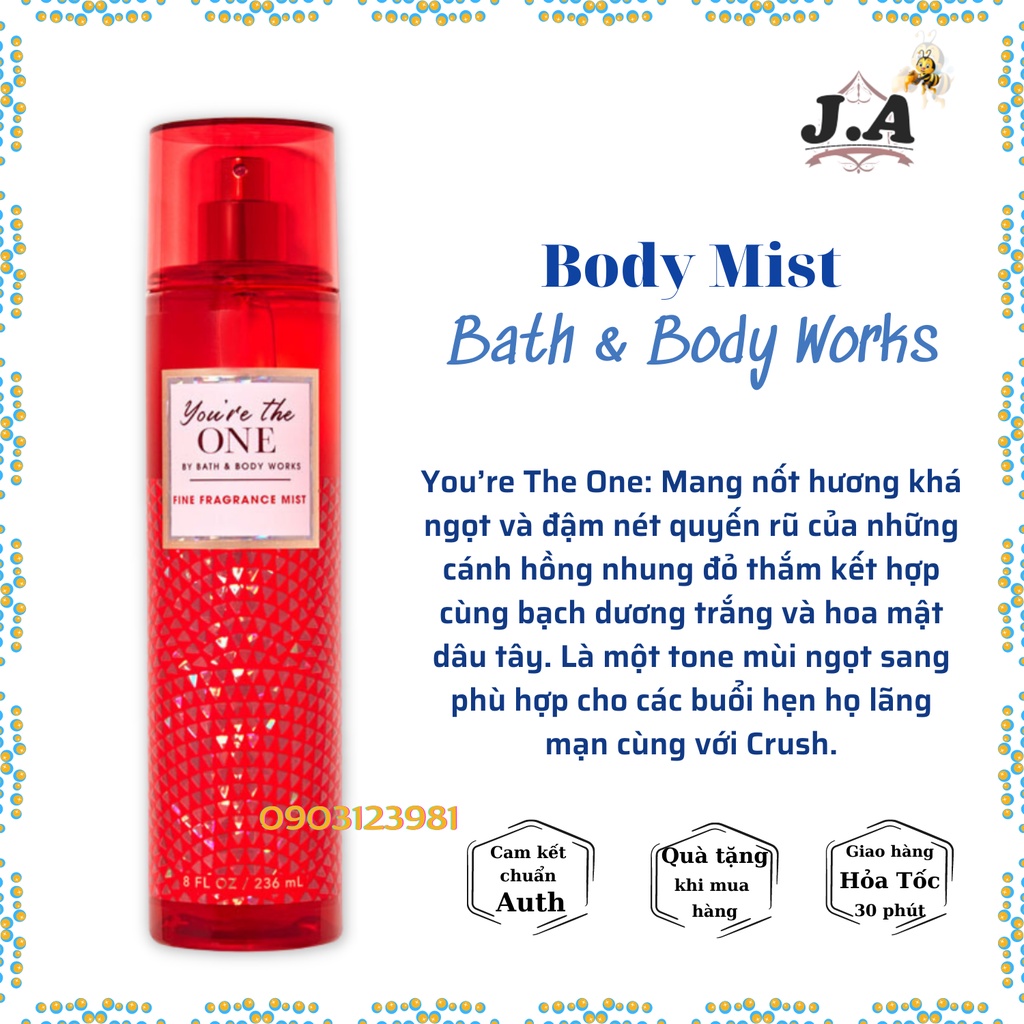 (BODY MIST) Xịt toàn thân BATH &amp; BODY WORKS Full size 236ml, chính hãng nhập từ Mỹ (J.A Shop)