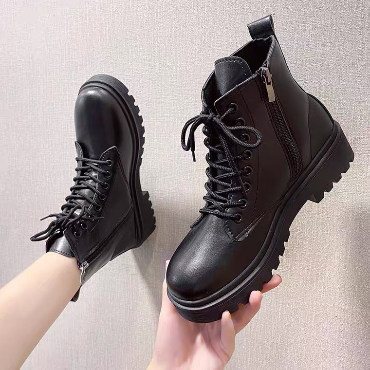 Bốt nữ khóa cạnh da mềm , Giày boots nữ thời trang Ullzang siêu hot 007