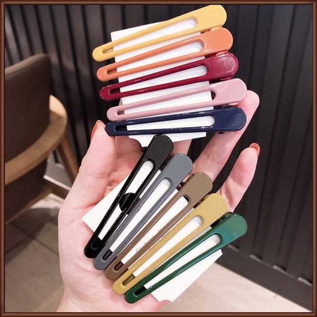 Set 5 Kẹp Tóc Mái Bằng Kim Loại Màu Sắc Trơn Phong Cách Hàn Quốc Cho Nữ