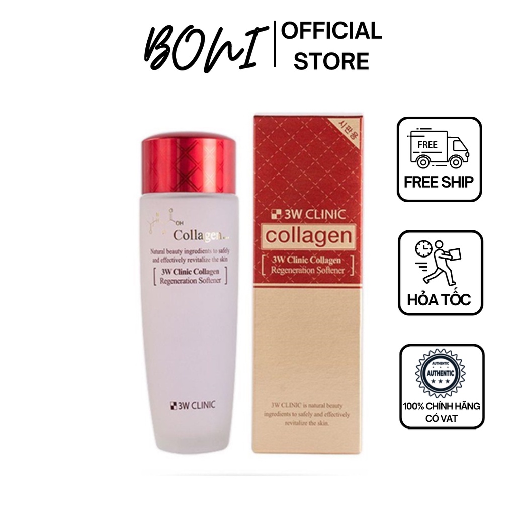 Bộ Skincare dưỡng trắng da dưỡng ẩm 3W CLINIC Hàn Quốc chiết xuất từ Collagen giảm lão hoá da
