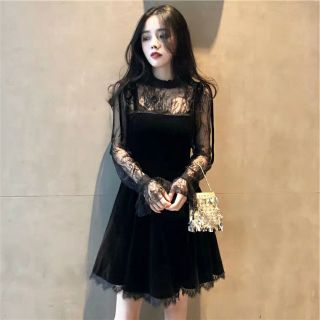 Sét váy nhung + áo ren mỏng màu đen [ Order]kì hagauorder