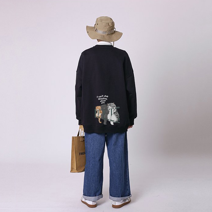 Áo dài tay trơn NỈ BÔNG Unisex Monster X Street Mèo Lan Can Sweater Ulzzang cặp đôi nam nữ form rộng oversize Hàn Quốc