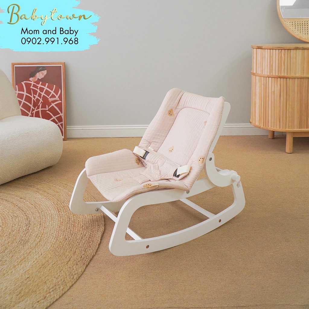 [CHÍNH HÃNG] GHẾ BẬP BÊNH THÂN GỖ THÊU GẤU MOCHEE ROCKING CHAIR